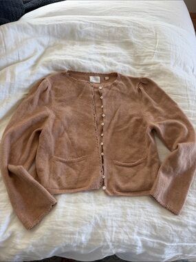 Doen Soft Rose-Taupe Button Front Cardigan.